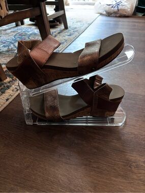 Corky’s Women's Metallic Brown Cork Wedge Sandals -Comfortable Size 9
